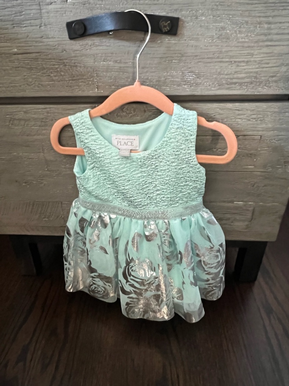 The Children's Place Mint Green and Silver Floral Party Dress